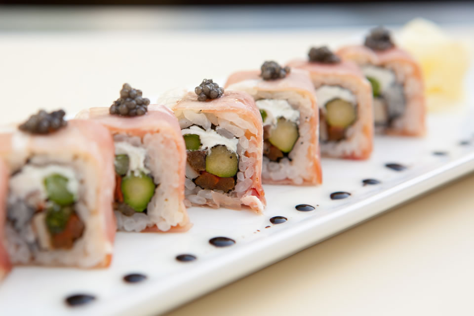 Zen Sai at the Essex House Hotel in Miami specializes in Asian fusion foods, including a prosciutto roll with goat cheese, shiitake mushrooms, asparagus and bell peppers wrapped in thin slices of the cured meat. (Courtesy of the restaurant)
