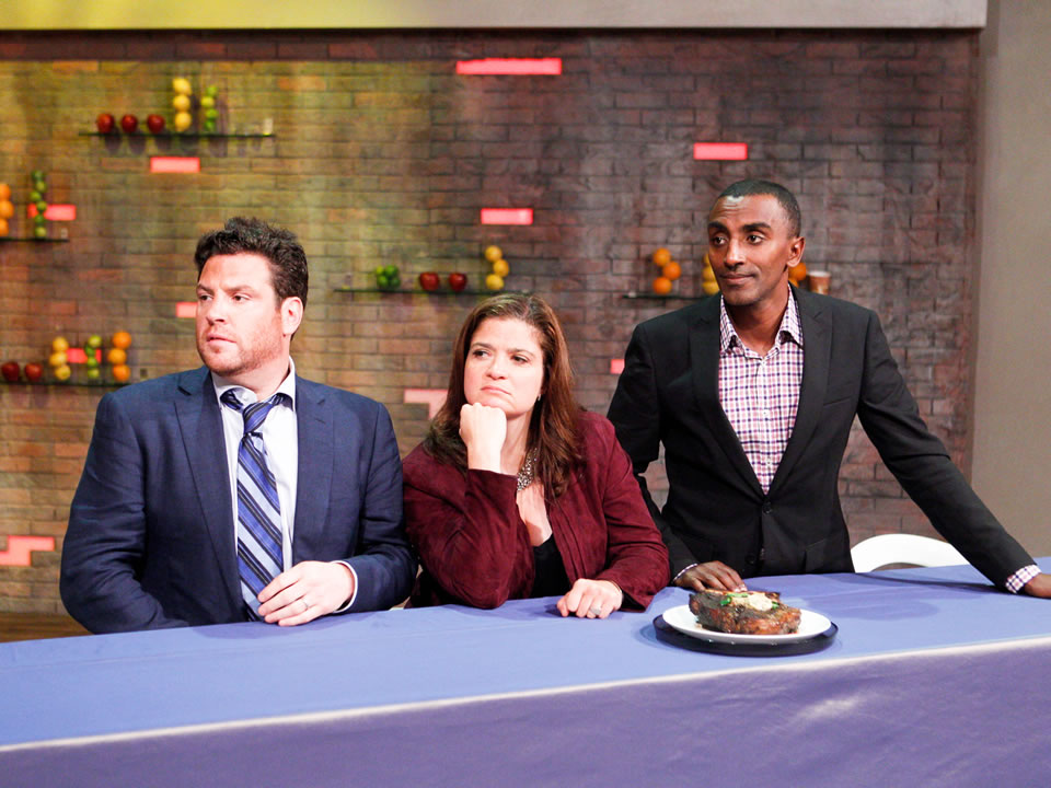 Conant, left, on "Chopped" with Alex Guarnaschelli and Marcus Samuelsson